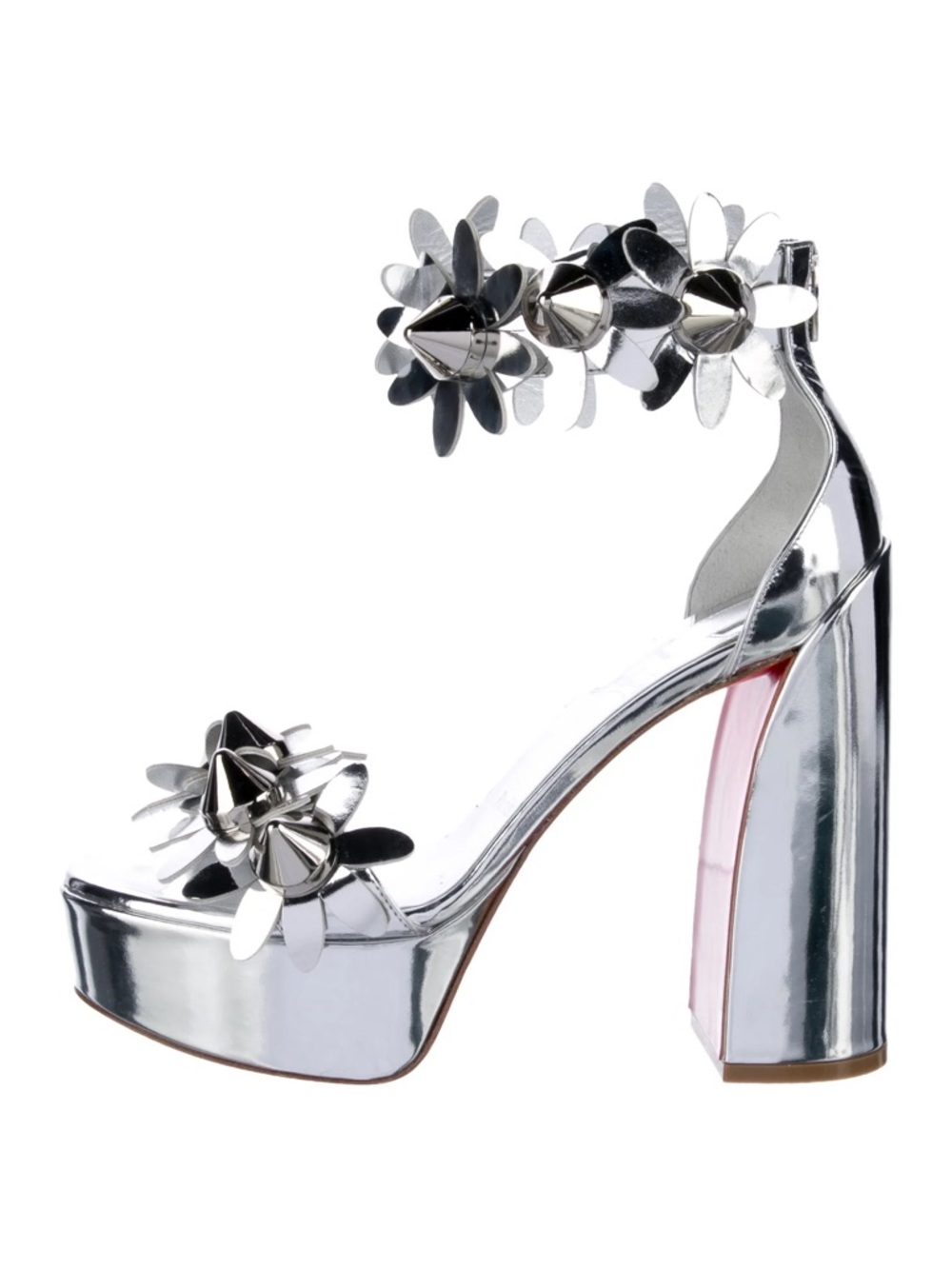 Christian Louboutin Daisy Spike Metallic Silver Ankle Cuff Sandals - Picture 2 of 6